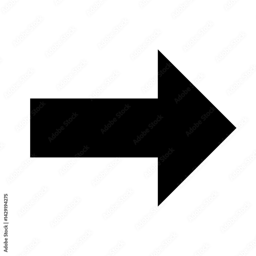 A stylized black arrow pointing towards the right direction on a plain white background in a simple design A stylized black arrow pointing towards the right direction on a plain white background in a simple design
