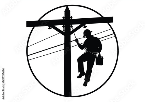 silhouette  electrical lineman  isolated on white background