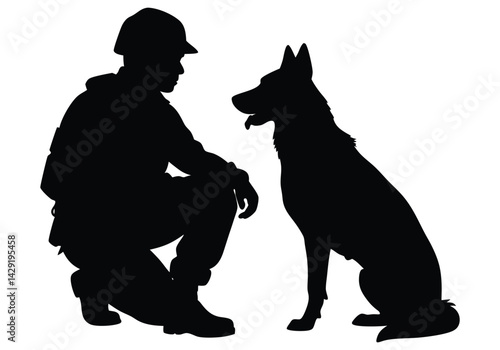 silhouette  military working dog  isolated on white background