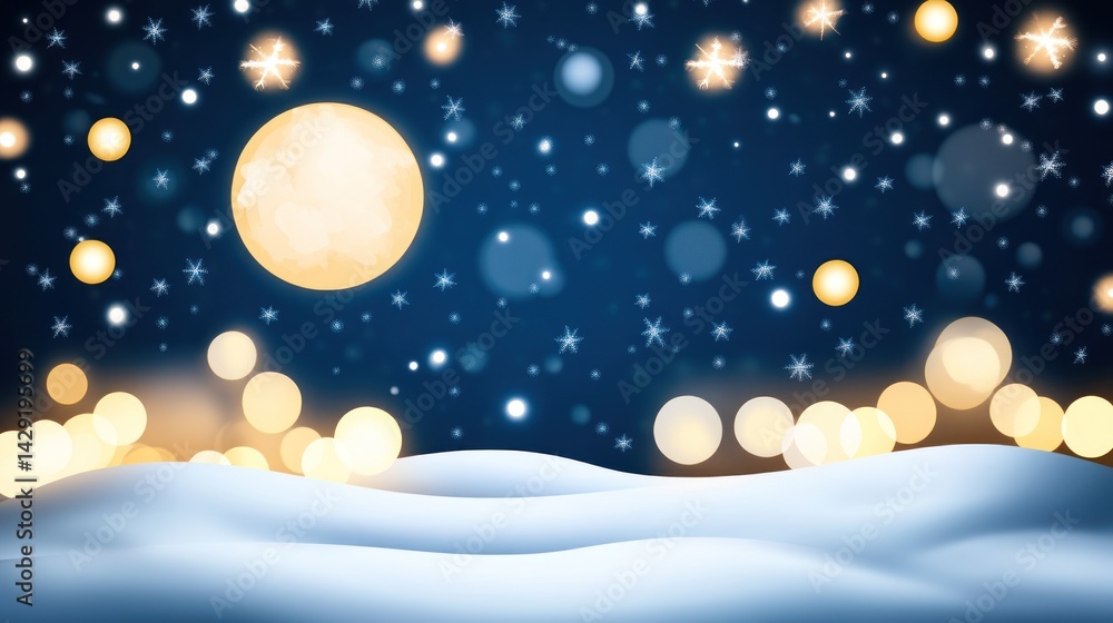 Winter Night Scene with Snowdrifts and a Full Moon Winter Night Scene with Snowdrifts and a Full Moon