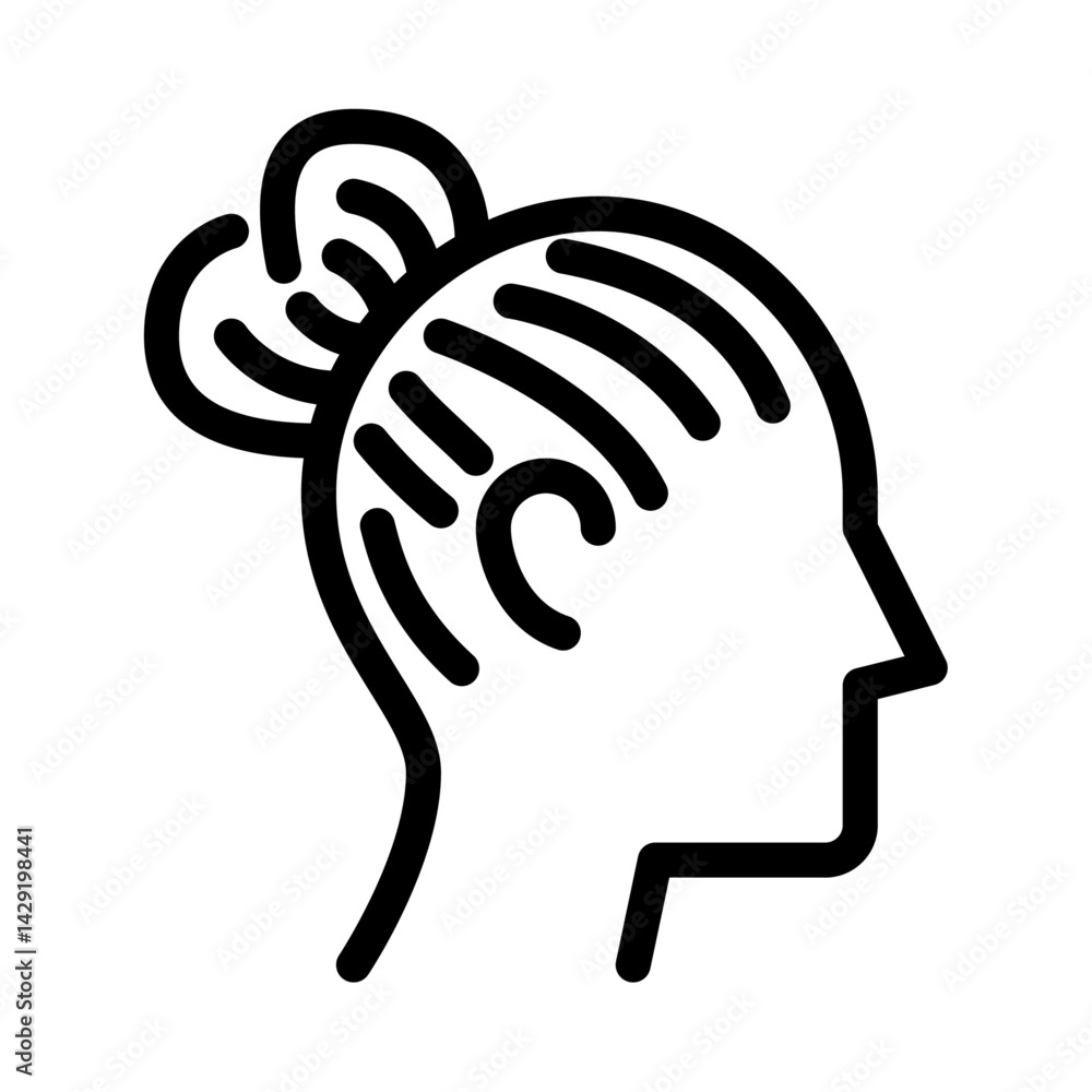 Obraz premium bun hairstyle outline icon. female avatar side view black line illustration.