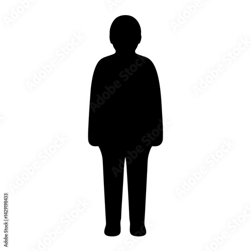 Full body silhouette of a stout person transparent . standing facing the viewer in black and