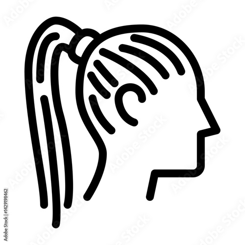 long hairstyle with ponytail outline icon. female avatar side view black line illustration.