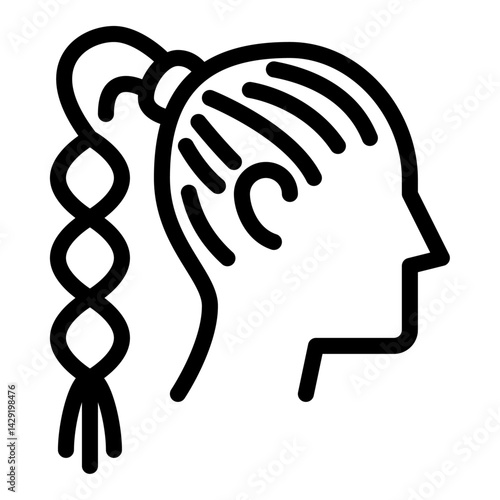 ponytail hairstyle outline icon. female avatar side view black line illustration.