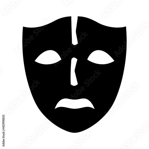 Sad theatrical mask in black and , transparent . representing tragedy and melancholic performance art