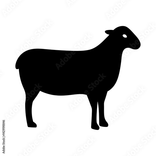 Black Silhouette of a Sheep Standing transparent . on a Farm Animal