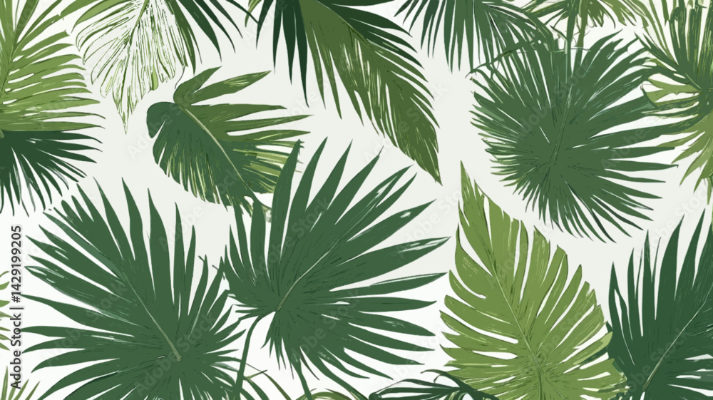 Green and greey coconut leaves for white background.Poster tropical leaves designVector Illustration ai generate Green and greey coconut leaves for white background.Poster tropical leaves designVector Illustration ai generate