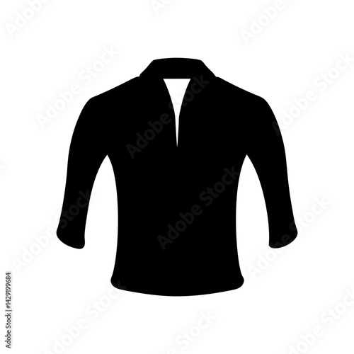 Black long sleeved shirt with an open collar on a white background