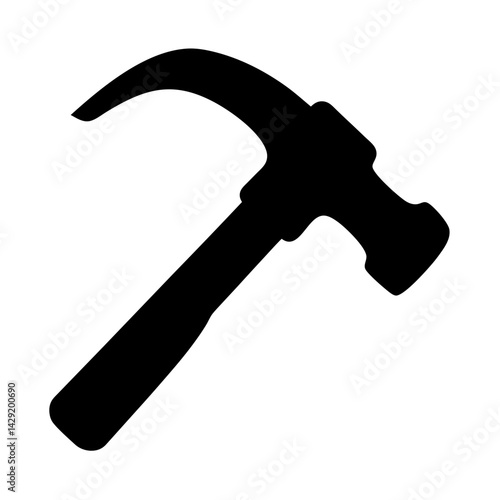 Black silhouette of a claw hammer, the most important tool for nailing