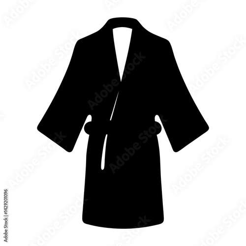 Black silhouette of a comfortable robe with belt on white background