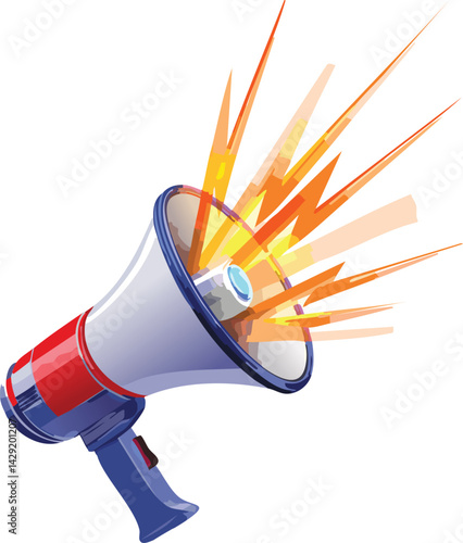 Loudspeaker Megaphone with Flash Lines – Isolated Vector Illustration for Promotion and Marketing Messages