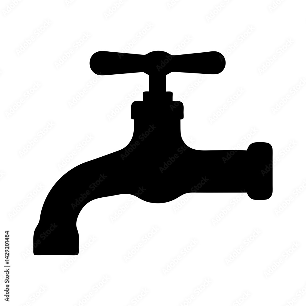 Simple graphic illustration of a water faucet or tap with handle Simple graphic illustration of a water faucet or tap with handle