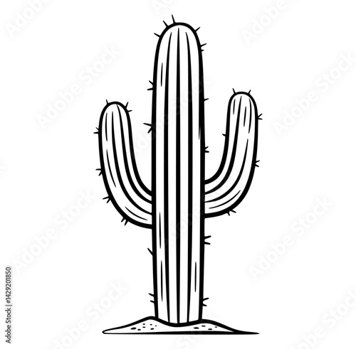Hand Drawn Cactus Illustration in Black and White
