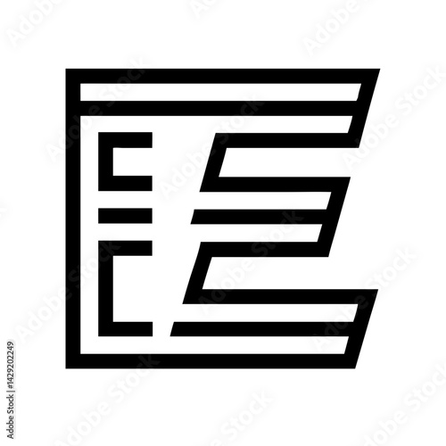 Black and white abstract letter E vector design – perfect for use as a modern icon, symbol, or logo in branding and contemporary graphic design projects.