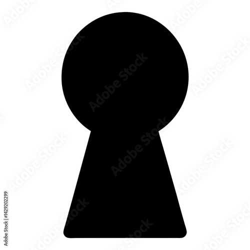 A stylized silhouette of a classic keyhole shape in solid black color