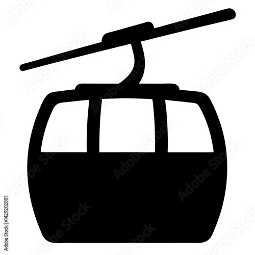 Black silhouette of a gondola or cable car with cable overhead