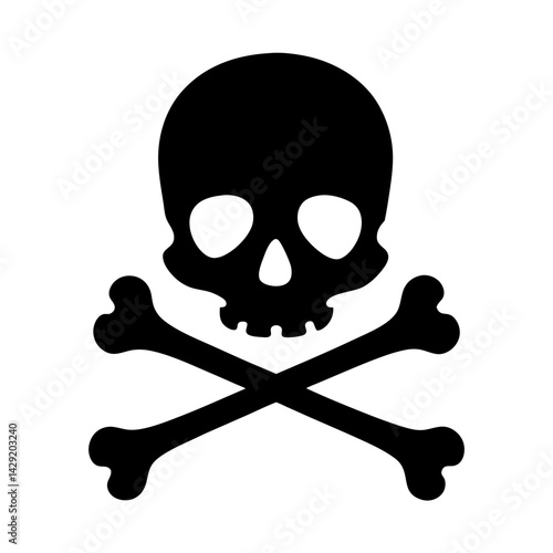 Stylized skull and crossbones in black on a white background design