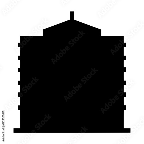 A Silhouette of a MultiStory Building with Architectural Details and a Central Element