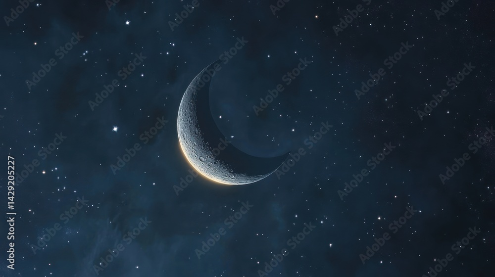 Crescent Moon in a Starry Night Sky Crescent Moon in a Starry Night Sky