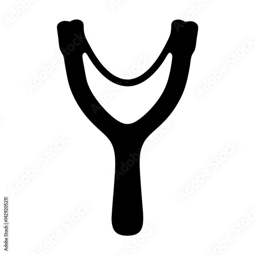 Black silhouette image of a slingshot on a white background illustration