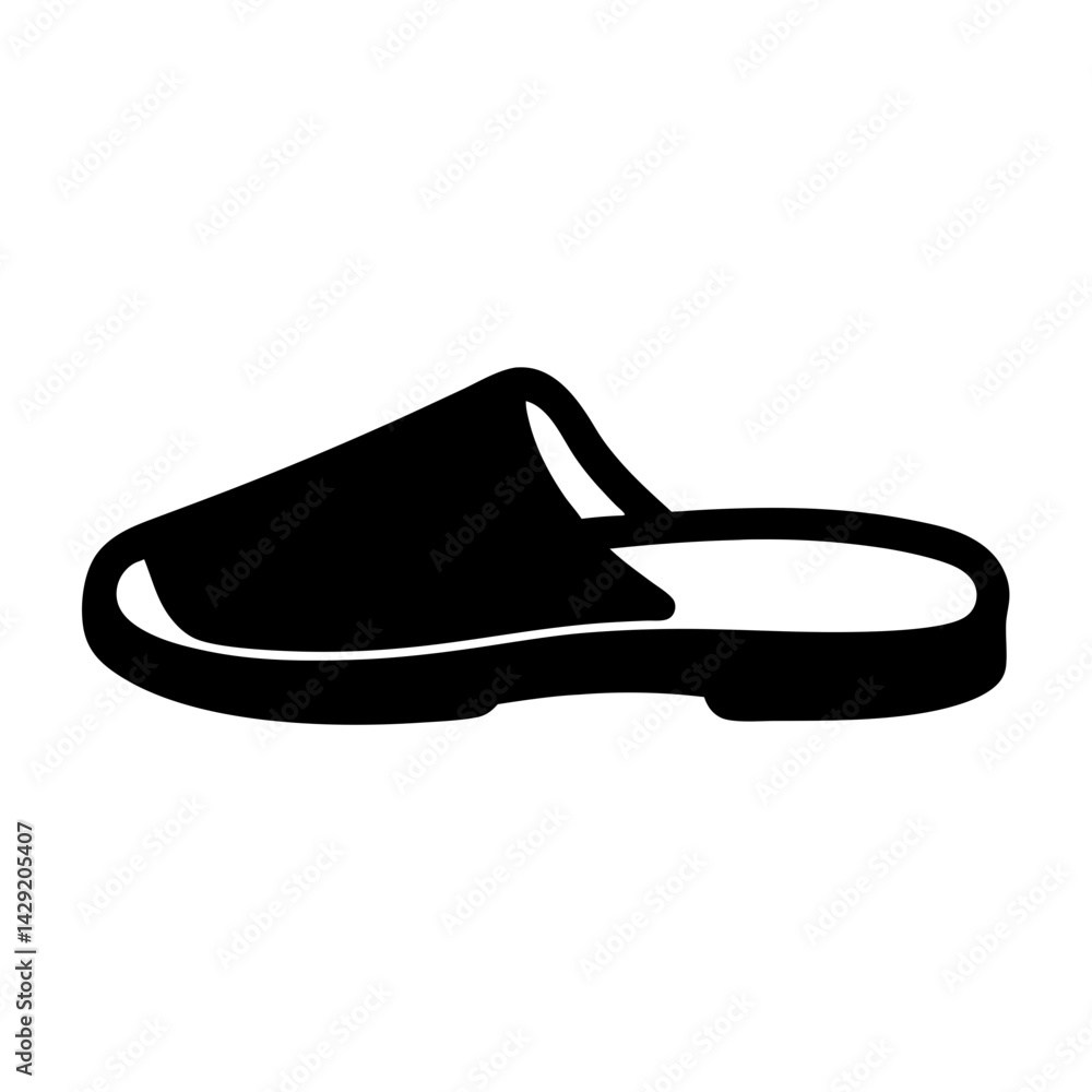 Simple black silhouette image of a comfortable house slipper, perfect for relaxation Simple black silhouette image of a comfortable house slipper, perfect for relaxation