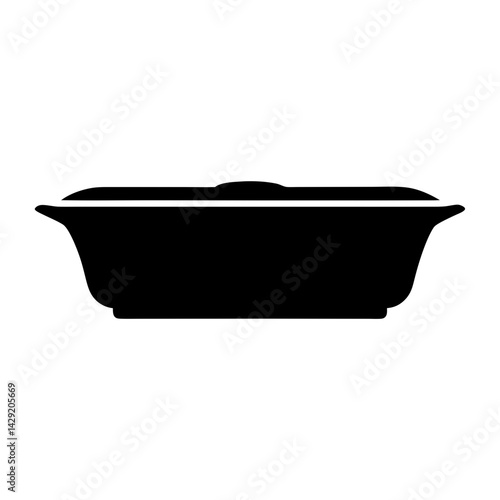 Black silhouette of a casserole dish with lid on a white background