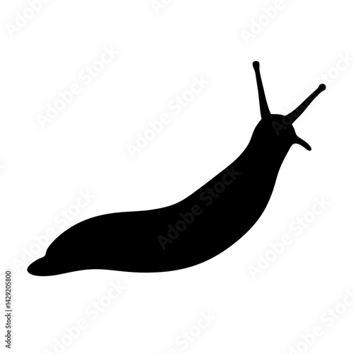 A black silhouette of a slow moving slug with antennae visible