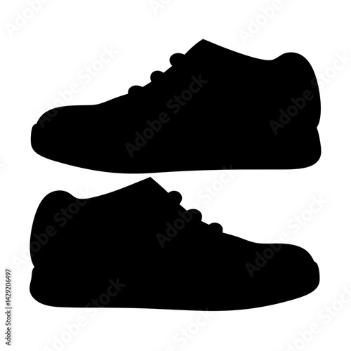 Silhouette illustration of two laceup walking or running shoes on white