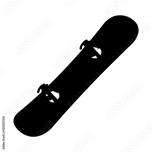 Silhouette of a snowboard with bindings isolated on a white background