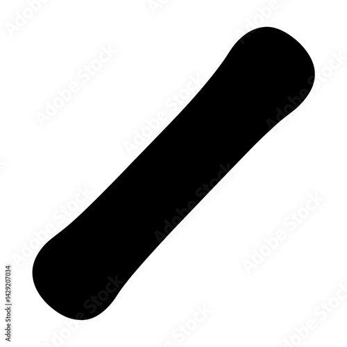 Black silhouette of a generic snowboard on a white background diagonally