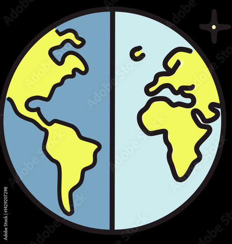 Cartoon Earth in Space – Flat Globe Icon with Stars and Continents Highlighted

