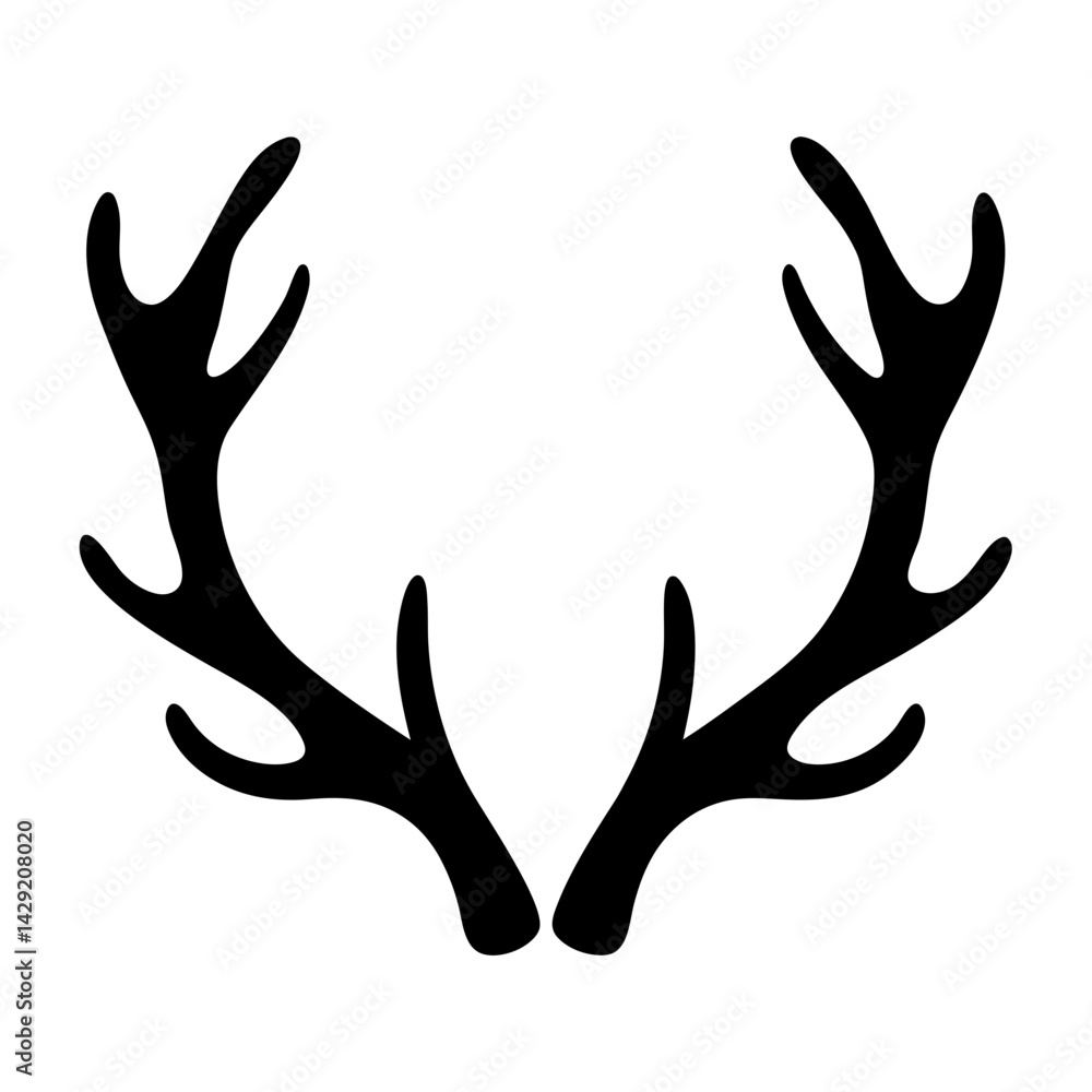 Simple black deer antlers icon with elegant branch shapes, on white Simple black deer antlers icon with elegant branch shapes, on white
