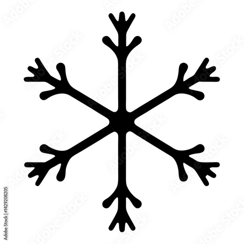 Simple six pointed snowflake with three branches emanating from each point in black