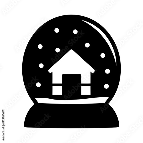 Icon illustration of a Christmas snow globe with a house inside it