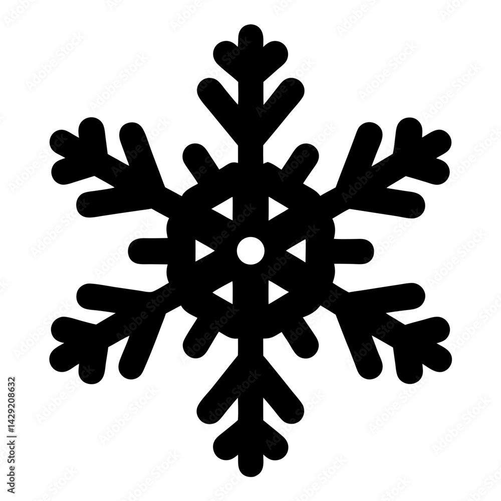 Elegant black snowflake with intricate details against a clean white background Elegant black snowflake with intricate details against a clean white background