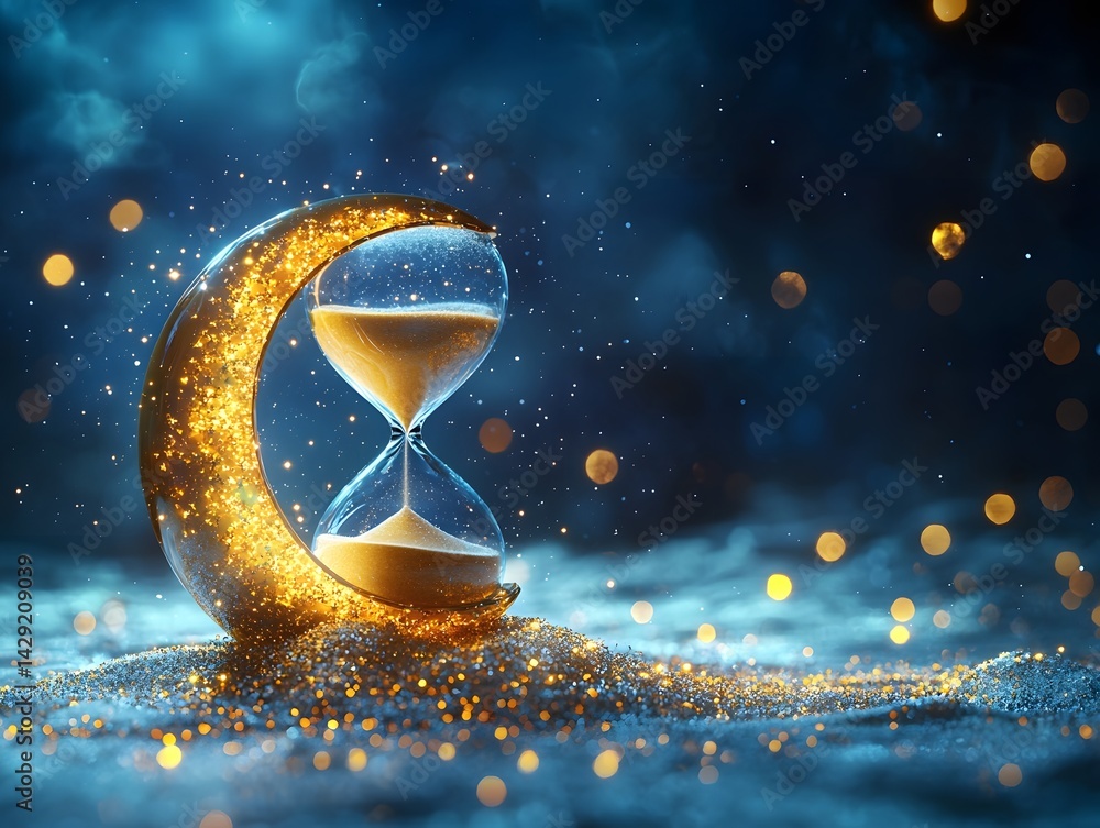 Cosmic hourglass Time suspended in a dreamy lunar glow