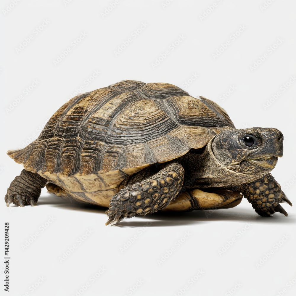 Obraz premium Green turtle with detailed shell texture isolated on white background