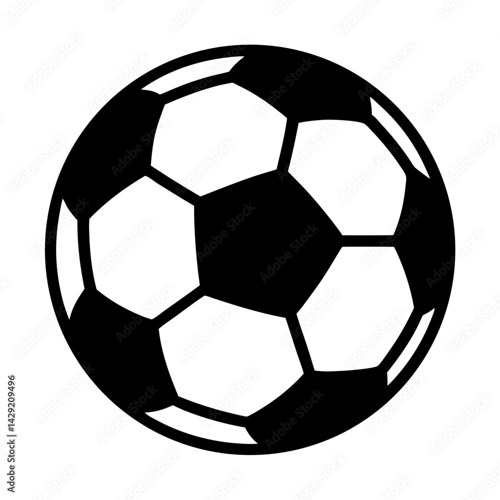 Fototapeta premium Minimalist black and white soccer ball with pentagons and hexagons icon