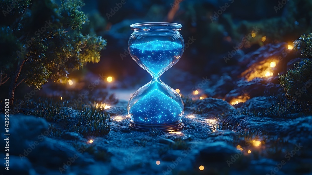 Mystical hourglass in an enchanted forest