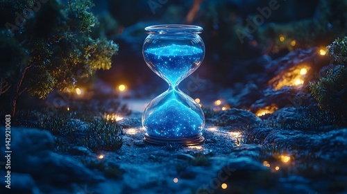 Mystical hourglass in an enchanted forest