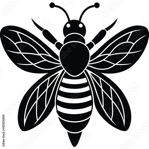 Elegant Black and White Silhouette of a Honeybee