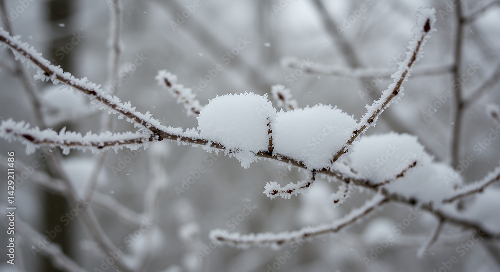 Snow Covered Tree Branch in Winter Forest Scene Snow Covered Tree Branch in Winter Forest Scene