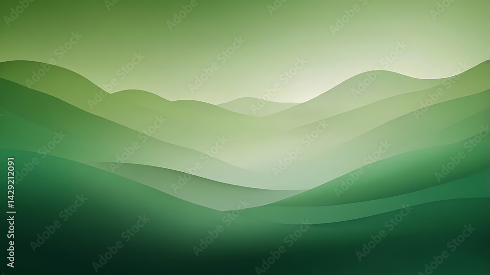 Fototapeta premium Green gradient abstract background with soft waves and smooth light flow – modern minimal design