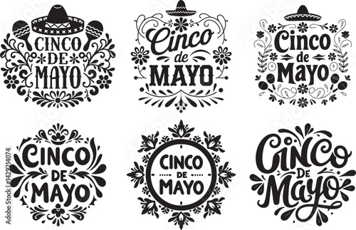 Cinco de Mayo bundle lettering design vector illustration. May 5, federal holiday in Mexico.