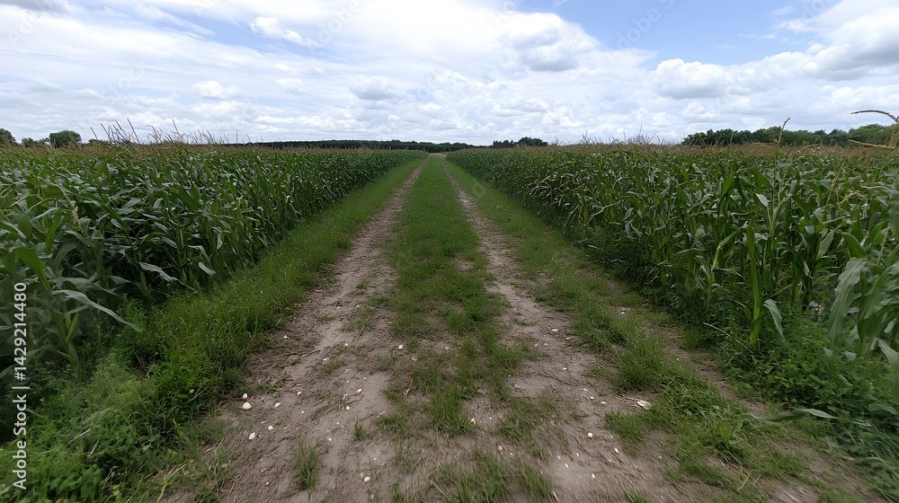 Fototapeta premium Scenic Dirt Road Through Lush Green Cornfield