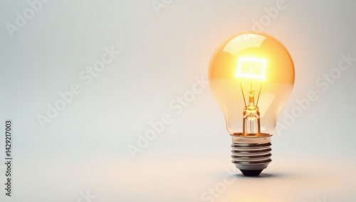 Single lightbulb, glowing against pure white background, object, single, discovery