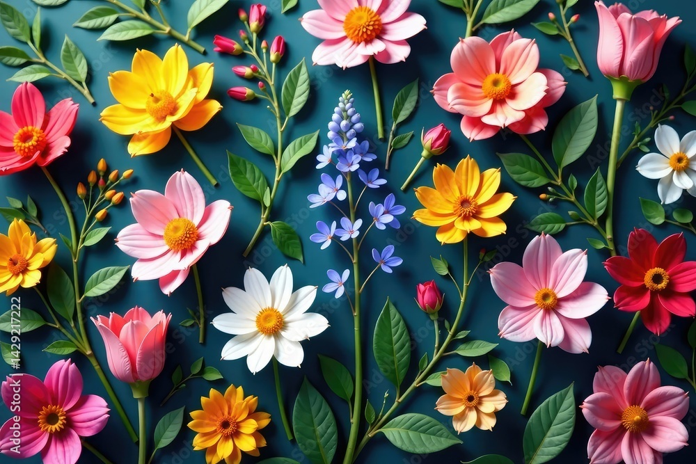 Small-scale floral sprigs in a repeating arrangement, illustration, green Small-scale floral sprigs in a repeating arrangement, illustration, green