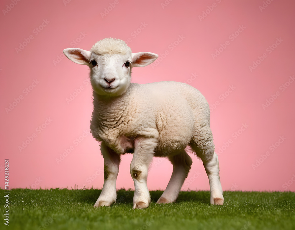 a cute baby sheep on a plain background with copy space, Muslim festival concept, Eid Ul Adha background, sacrifice of sheep, Islamic background with text space a cute baby sheep on a plain background with copy space, Muslim festival concept, Eid Ul Adha background, sacrifice of sheep, Islamic background with text space