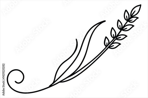 One line lavender sprig gently curving like a musical note