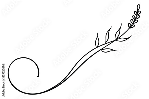 One line lavender sprig gently curving like a musical note